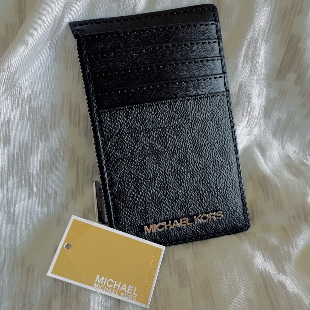 Michael Kors Black Key Card Holder with Monogram Design